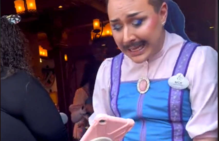 Male Employee at Disneyland with Moustache and Dress Influences Children; Transitioning from Magic to Dark Kingdom